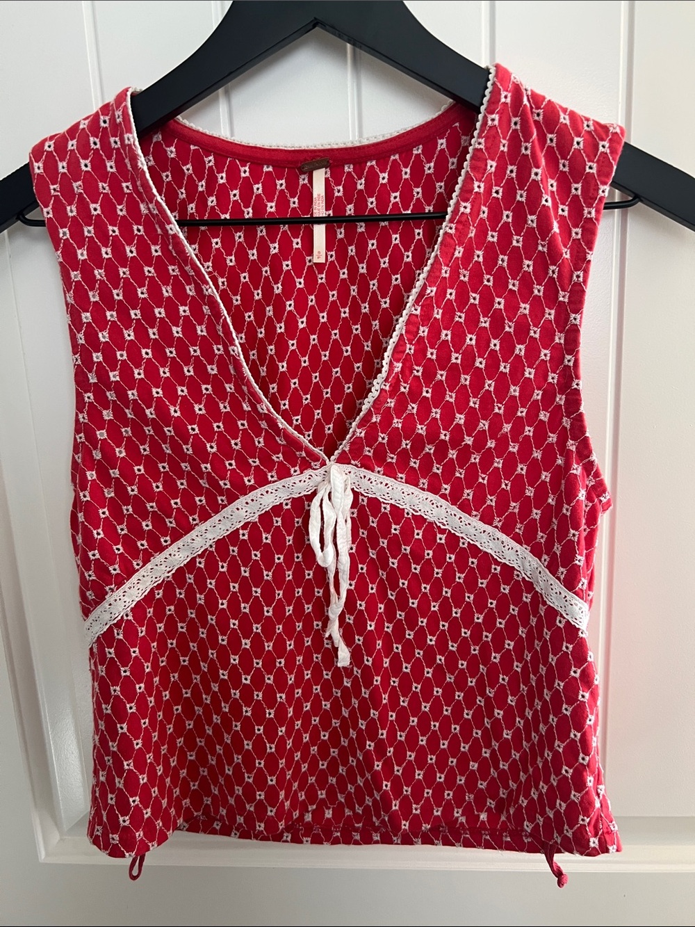 Free People Red Tank with White Crochet Detail